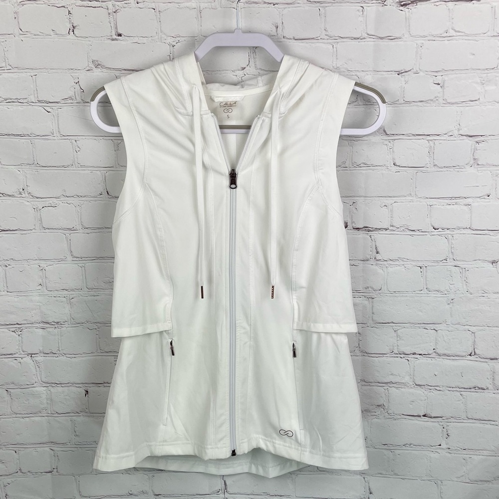 Calia by Carrie Underwood Zip Up Hooded Sleeveless Vest/Jacket White Small